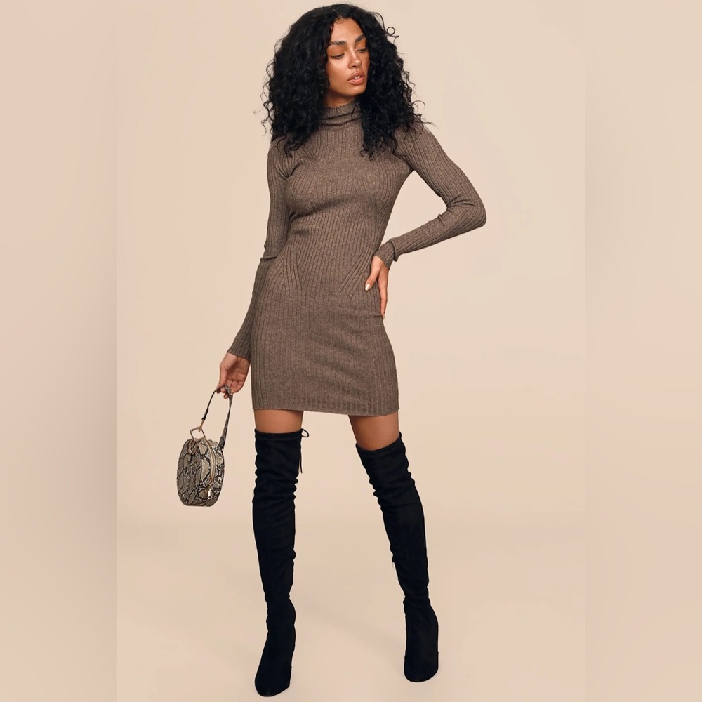 Lulus Ribbed Mock Neck Sweater Dress